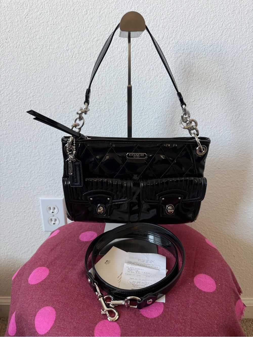 Rare Coach Patent Quilted Crossbody Shoulder Bag Pink Interior F19691